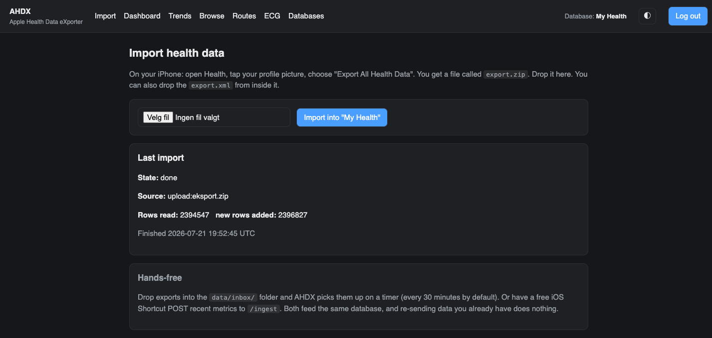 AHDX import page